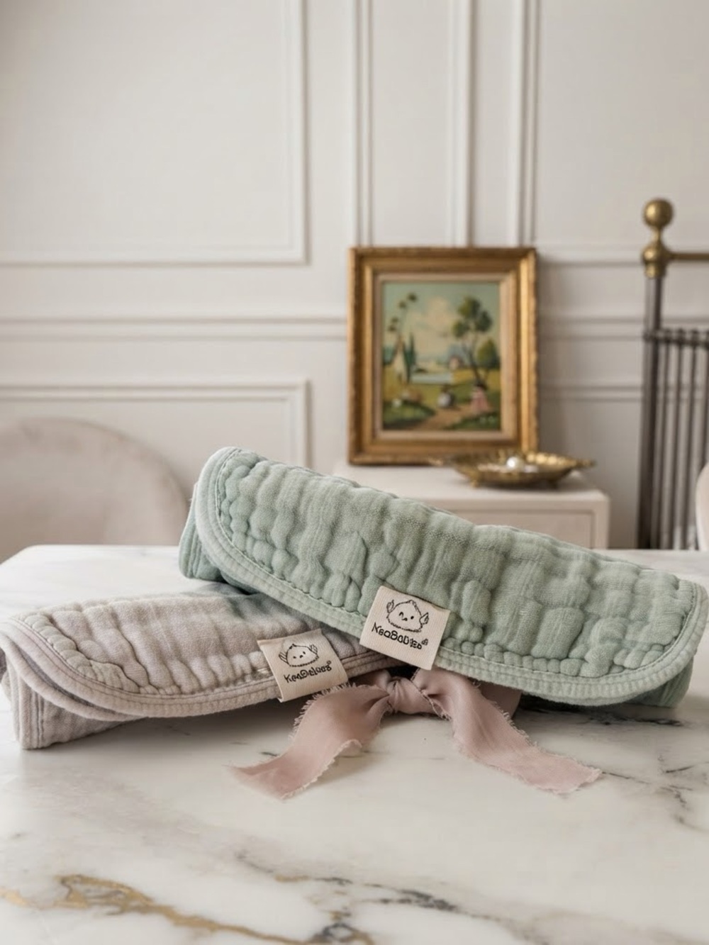 KeaBabies Lyra Organic Cotton Muslin Gauze Burp Cloths in Silver Grey & Sage